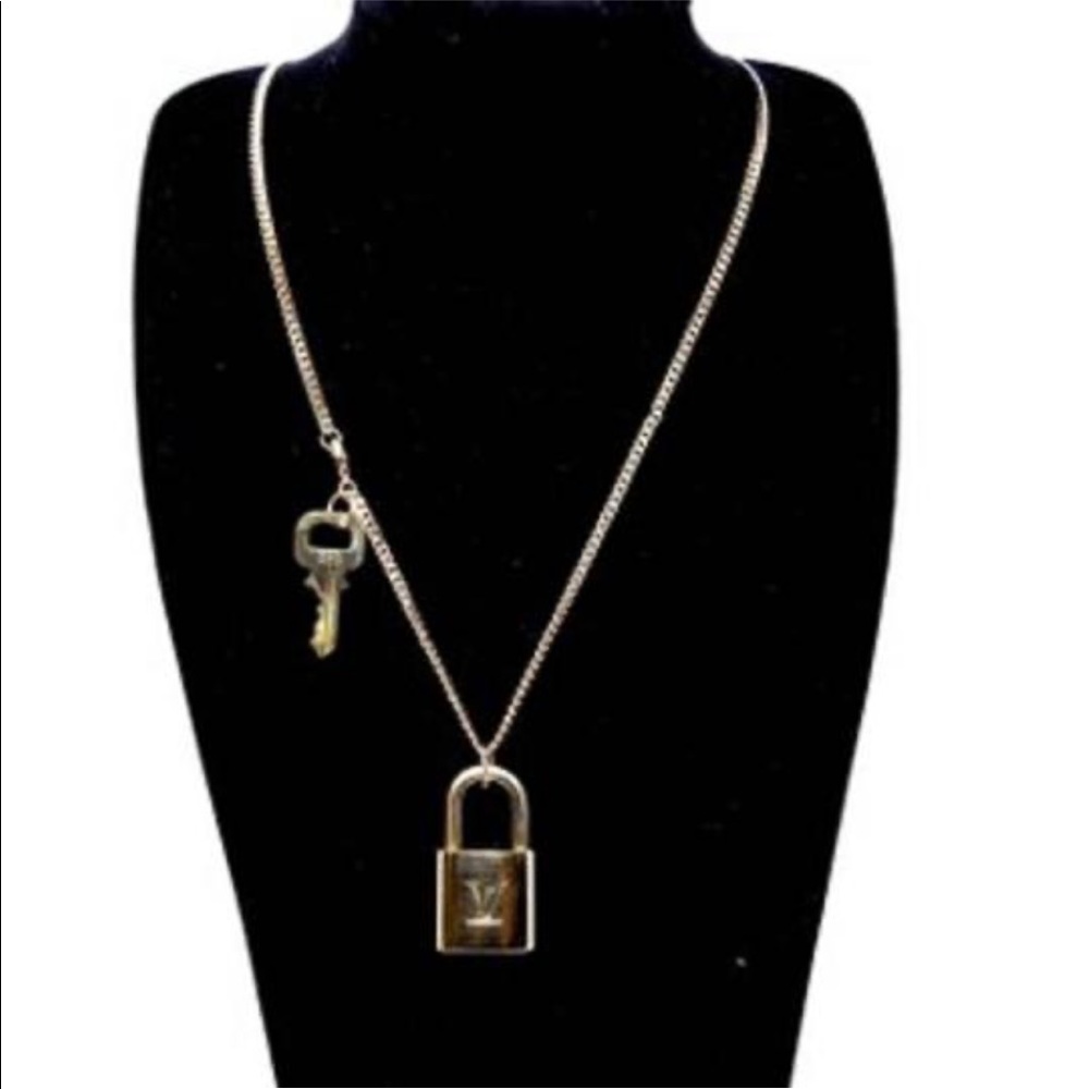 Authentic Louis Vuitton Signature Padlock key necklace 14k Plaquatte Italy Made